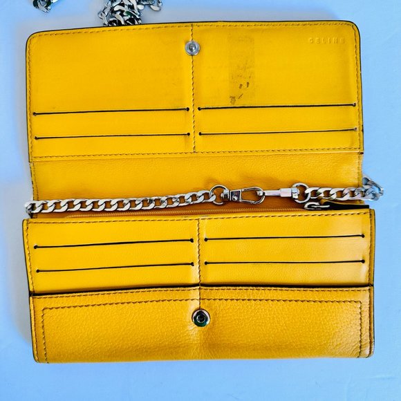 AUTHENTIC CELINE SOFT LEATHER WALLET WITH CHAIN STRAP YELLOW  WC-SA-0108 - Picture 8 of 12